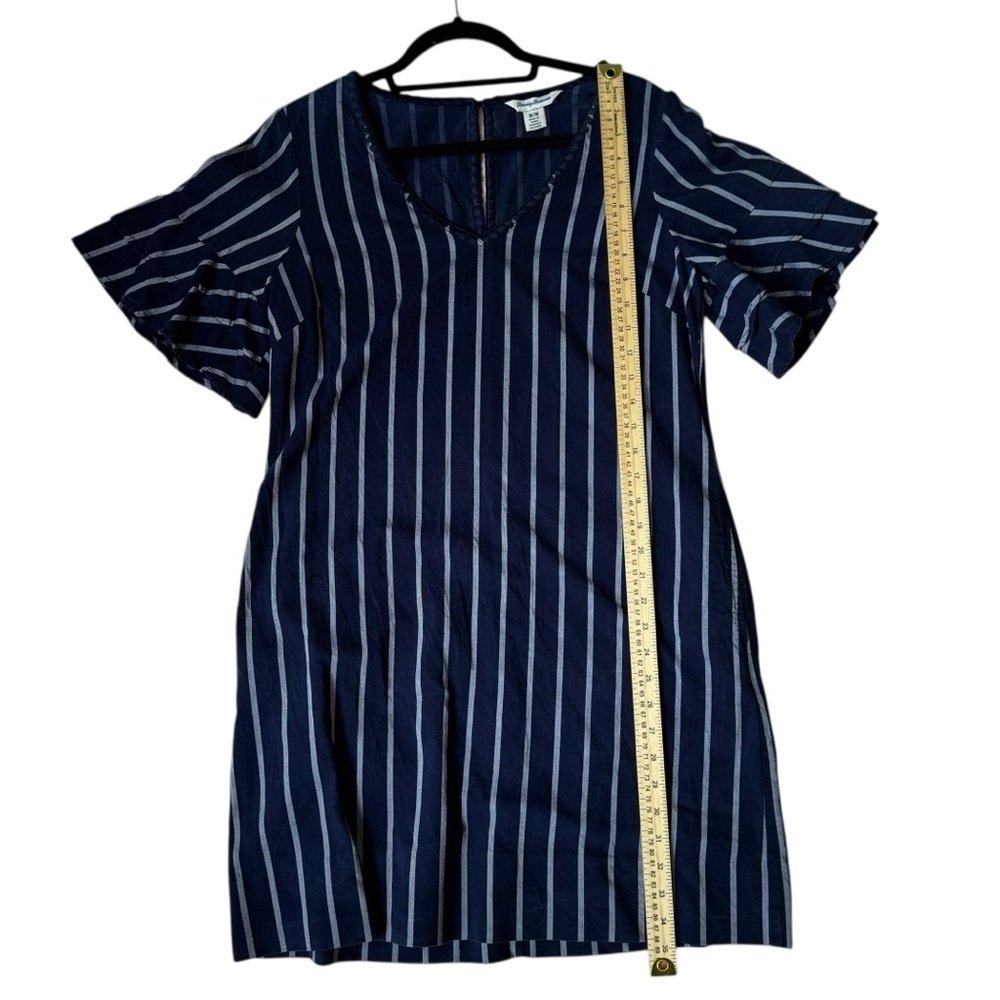 Tommy‎ Bahama Navy White Vista Stripe Flutter Sleeve Dress Size Medium - Picture 10 of 13